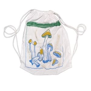 Handmade mushroom drawstring bag backpack white